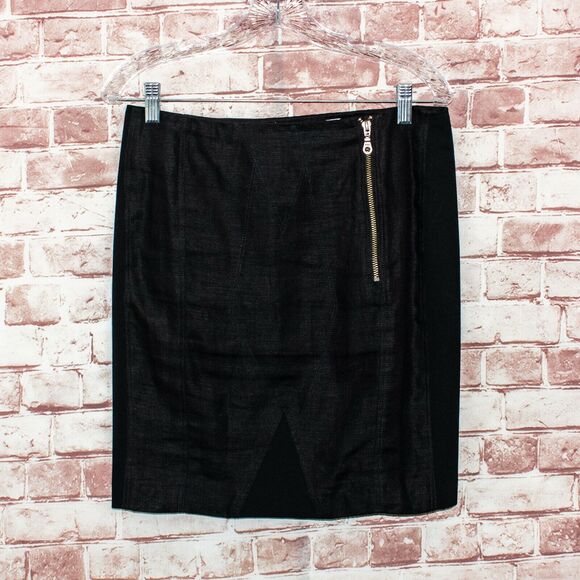 OPENING CEREMONY Women's Black Linen Mini Skirt Zipper front Sz Large - Picture 6 of 11